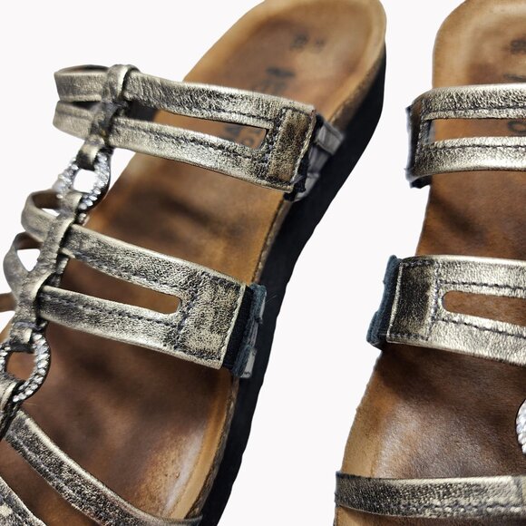 Naot Womens 8 Metallic Strappy Leather Sandals Size 39 Rhinestone rings - Picture 3 of 10